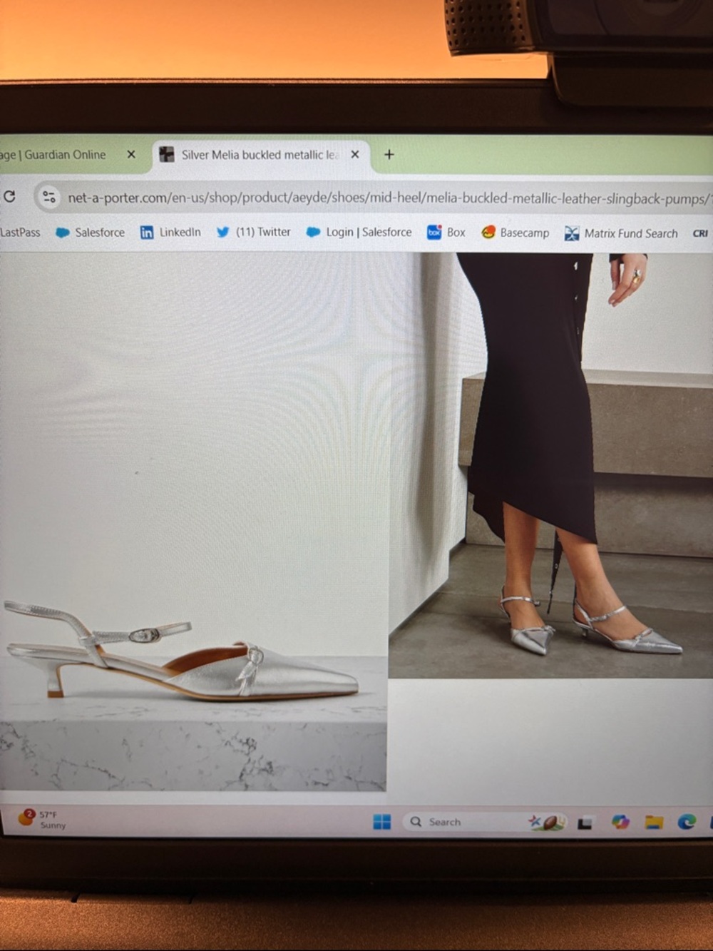 Aeyde Metallic Silver Slingback Pointed Flats